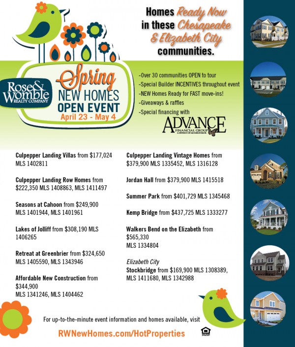 RW New Homes Open: Chesapeake and Elizabeth City Offer Great New Homes Ready for Move In