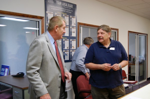 Art Zachary speaks with Greenbrier REALTOR® Robert Cardova at a recent sales meeting.