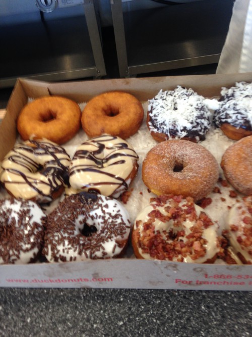 The finished box from Duck Donuts.